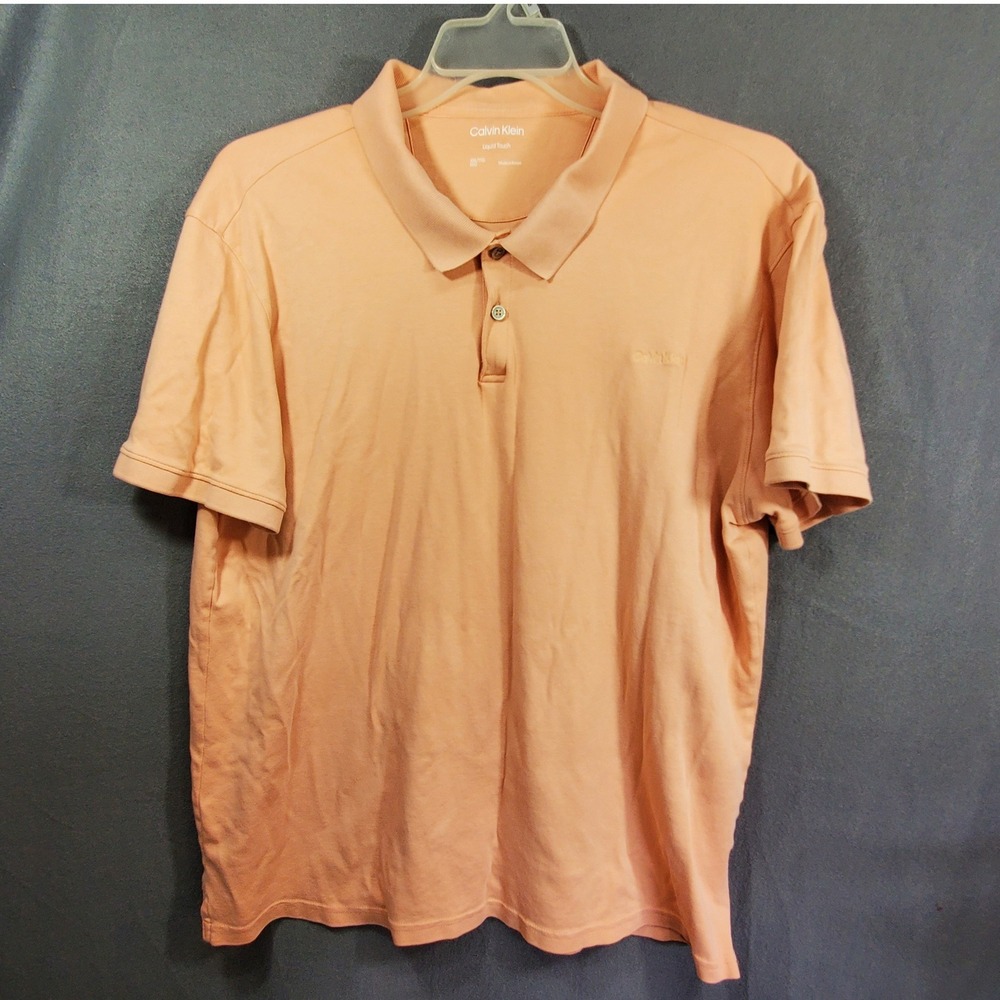 Calvin Klein Liquid Touch Polo Shirt Mens XXL Peach Orange Short Sleeve Cotton